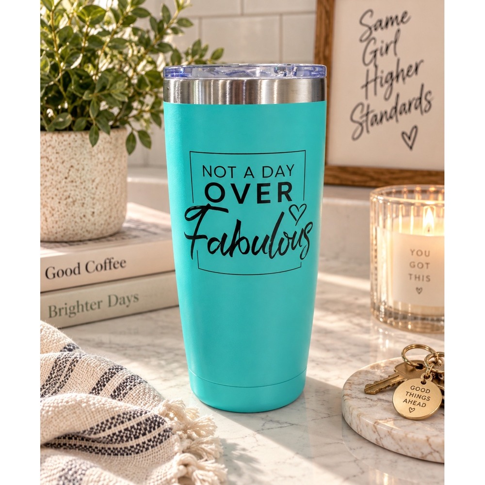 Not A Day Over Fabulous Insulated Tumbler Teal Stainless Steel Travel Mug 20oz